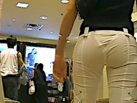 For real... Those hot white pants don't cover shit... Black and white striped thongs are clearly visible through the fabric